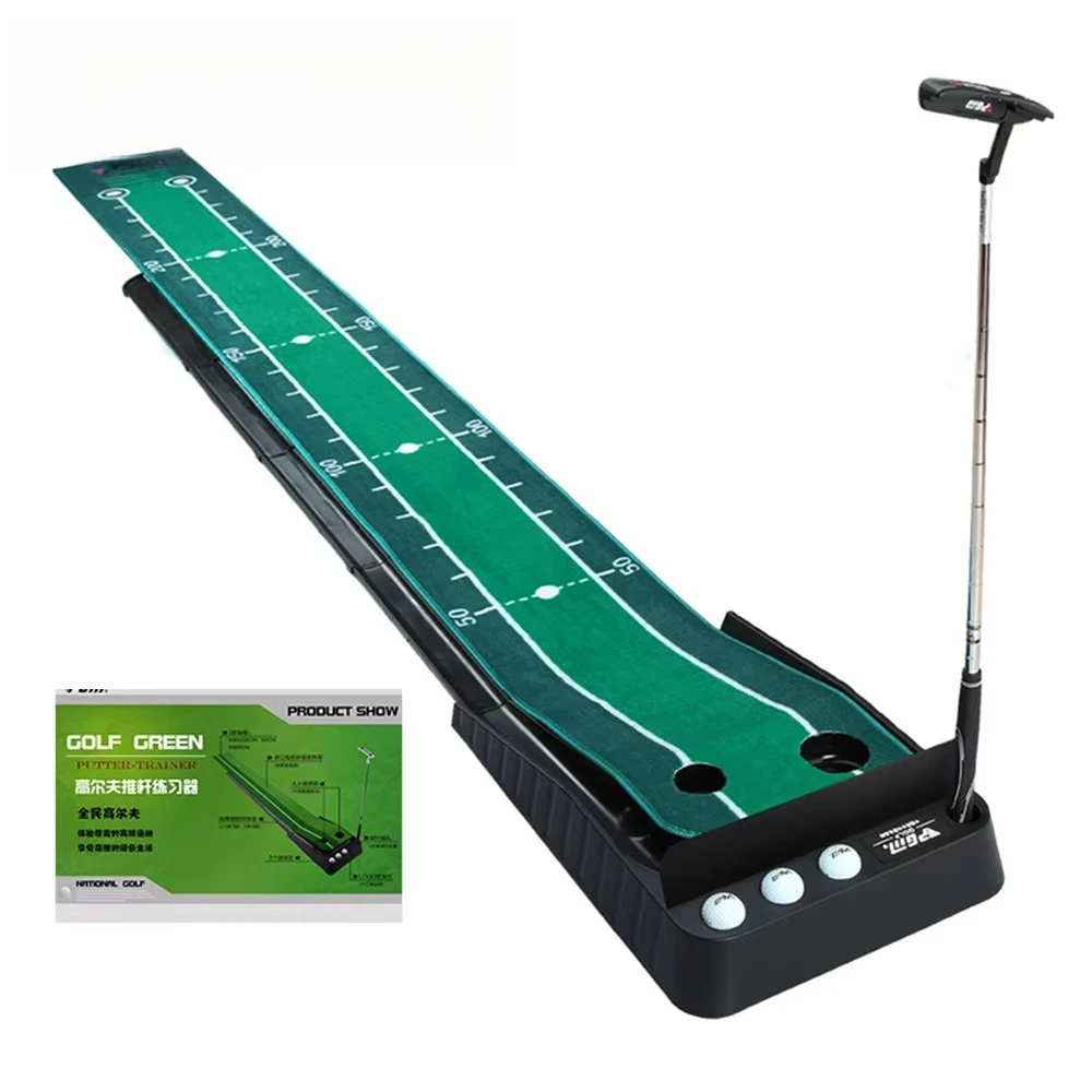 3M Black Plastic Frame Indoor Putting Green Golf Mat with Ball Return-Carpet