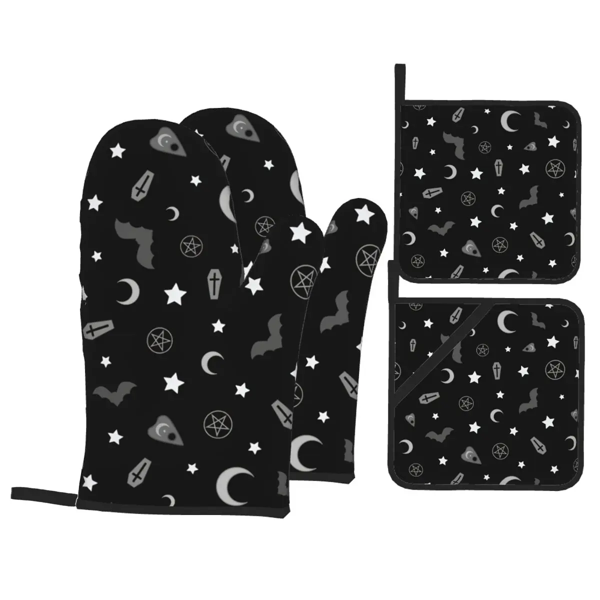 

Goth Occult_RD3CMF Insulation Four-Piece Set Gloves and Pad Anti Slip Anti Scald Oven Gloves Kitchen Baking Tools