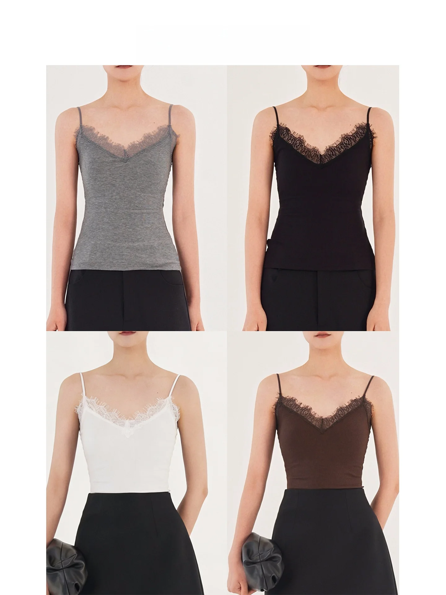 

Топ-майка Lani French Evening Breeze из шерсти с кружевом, приталенная, на бретельках, с чашечками, V-образный вырез, высокая эластичность, стандартная длина, чистая шерсть