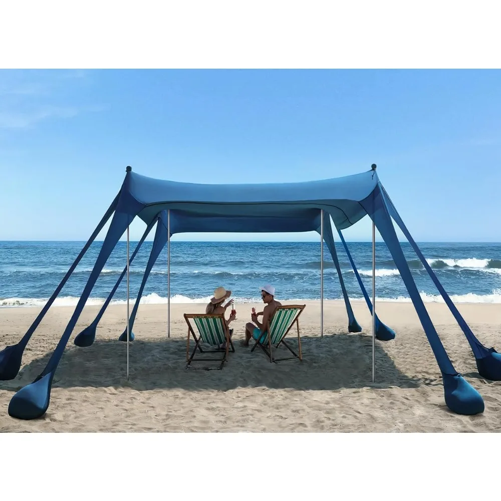 

Outdoor beach canopy pop-up sunshade with 8 sandbags, 10 x 10 feet, including sand shovels, ground studs, and stabilizer bars