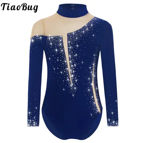 Leotardos de gimnasia para niñas, Jersey de Ballet con diamantes de imitación, mono, gimnasia rítmica, patinaje artístico, traje de baile