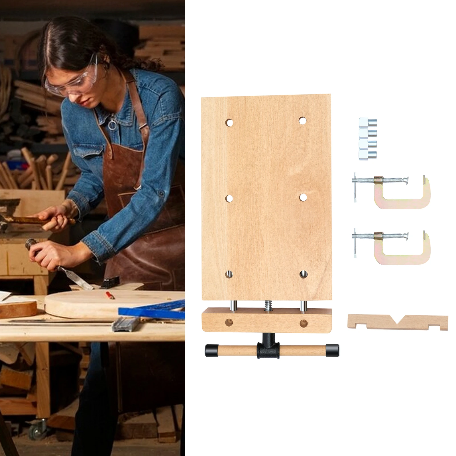 

Solid Beech Wood Vise Workbench Woodworking Clamp Table Portable Carpentry Bench for Planing/Carving/Chiseling