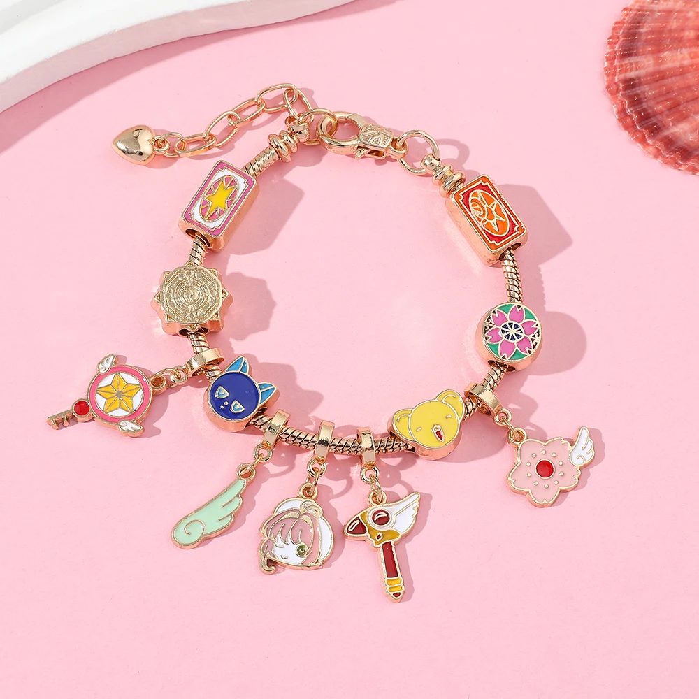 Japanese Anime Card Captor Sakura Charm Bracelet Cartoon Figure Metal Bangle Jewelry for Girl Kid Gift