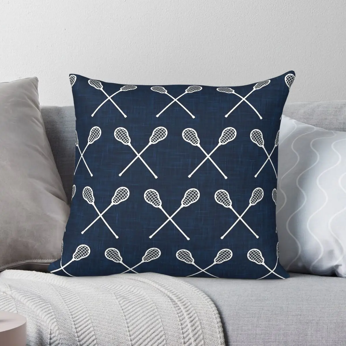 Lacrosse Crossed Sticks Navy Square Pillowcase Polyester Linen Velvet Creative Zip Decorative Pillow Case Bed Cushion Cover