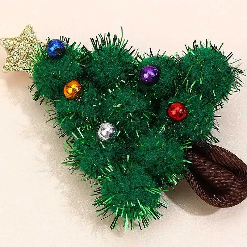 2Pcs Christmas Tree Hairpins Faux Fur Hair Clips For Baby Girls Glitter Bead Barrettes Headdress Kids Headwear Hair Accessories