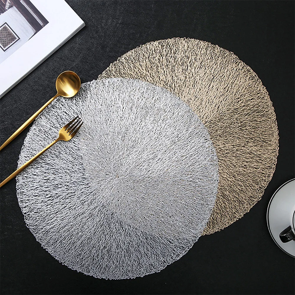 

38*38cm Round PVC Placemat Hollow Table Mats Coaster Pad Heat-Resistant Wipeable Waterproof Anti-Slip Pad Home Decoration