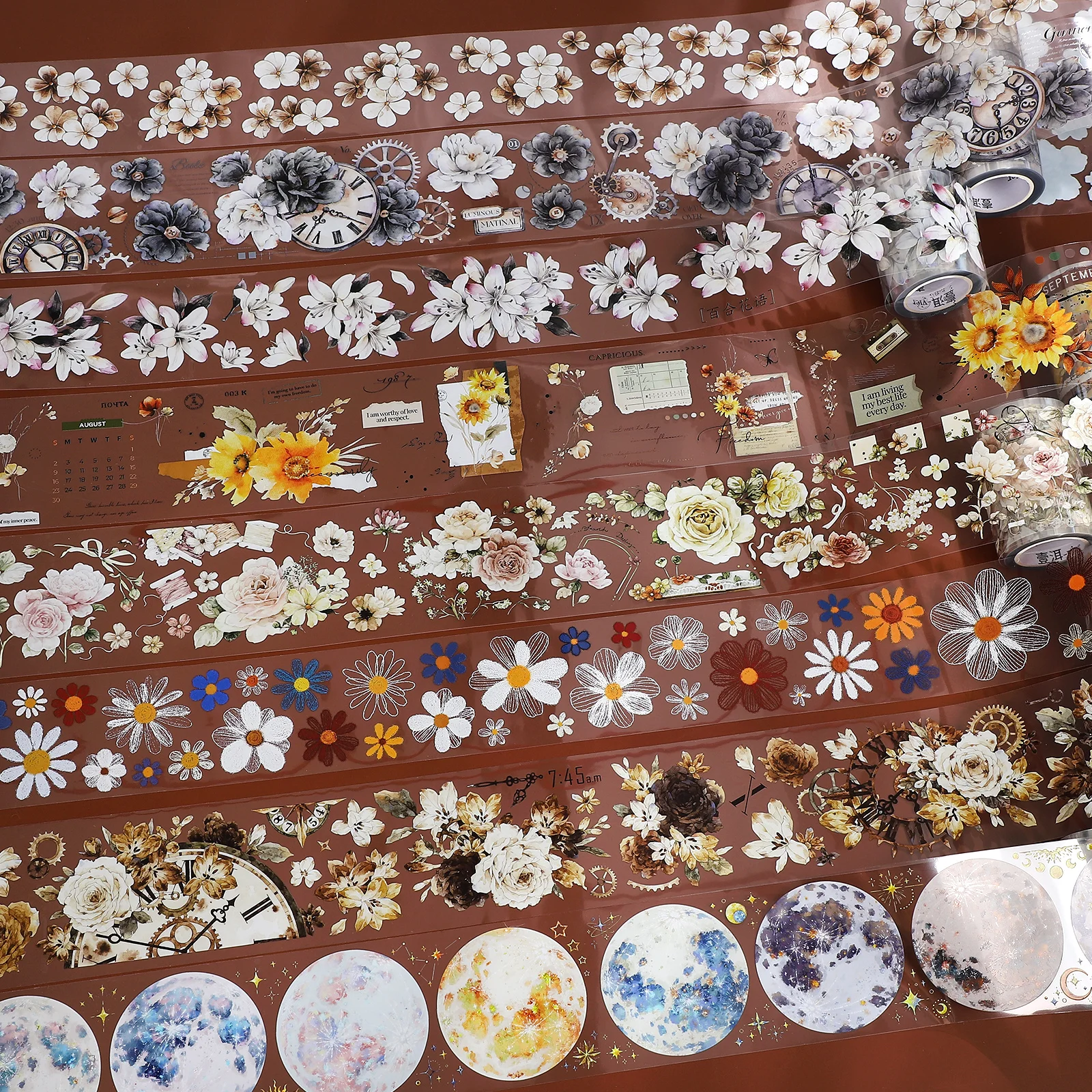 

500 см/600 см винтажный цветок луна пейзаж ПЭТ лента креативный DIY материал для журнала коллаж канцелярские принадлежности для скрапбукинга