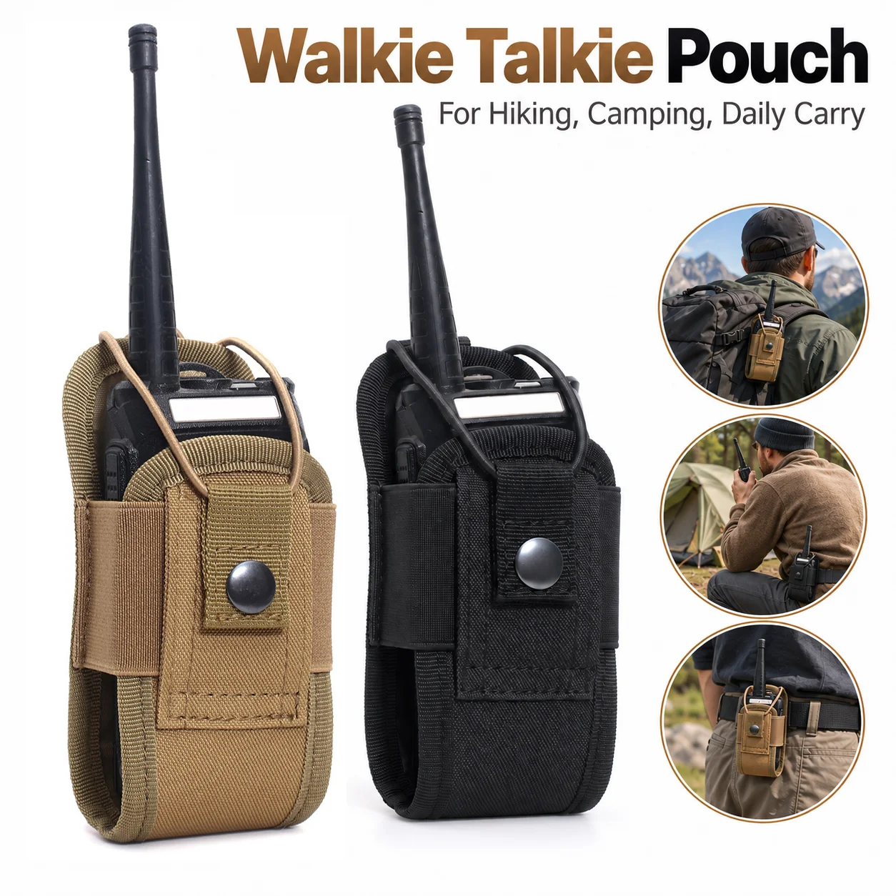 Walkie Talkie Pouch Oxford Cloth Elastic Sides Radio Holder Protective Belt Bag for Hiking Camping Outdoor Sports Daily Carry