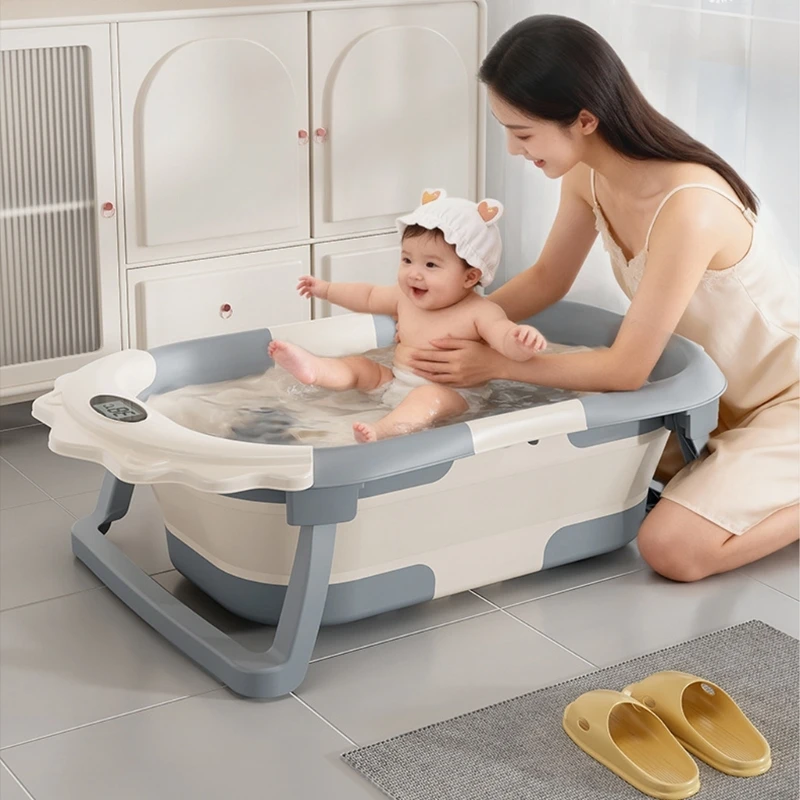 Foldable Infant Bathtub Highlighting Built In Heat Alert Ergonomic Design Secure Base for infant to Baby Portable Bath 15UB