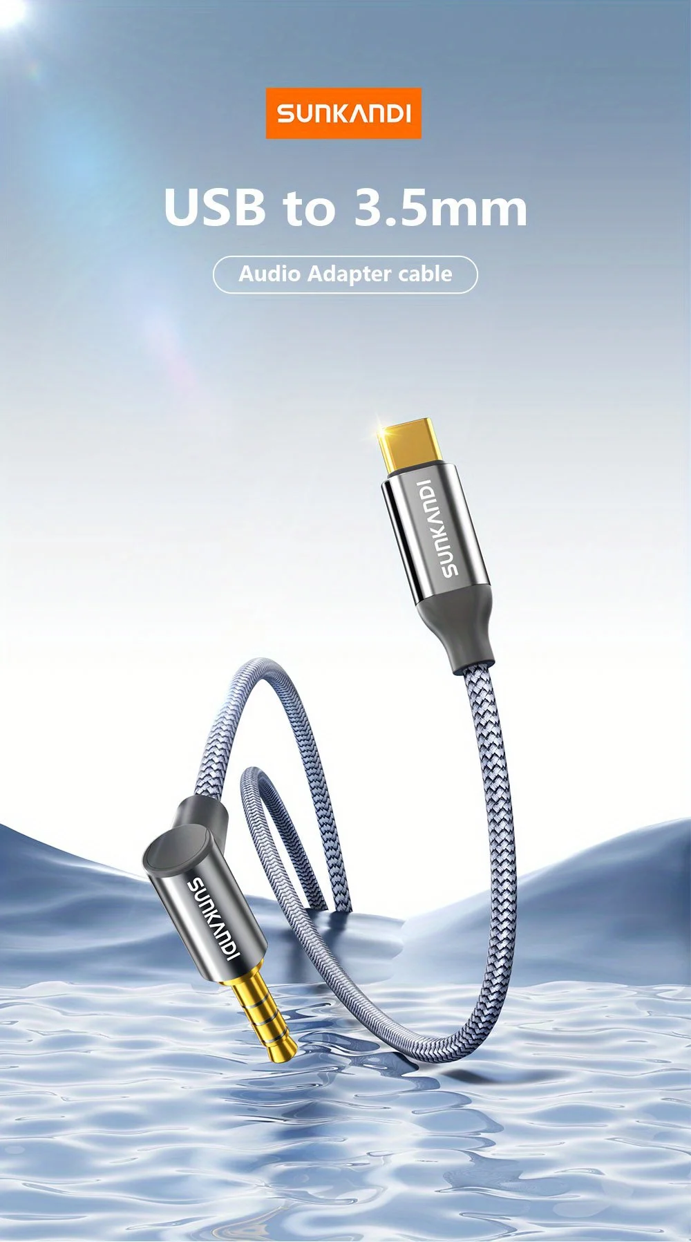 SUNKANDI USB C to 3.5mm Audio Aux Jack Cable, HiFi Aux 90 Degrees Cord for iPhone 16 15 Samsung Galaxy S24 , iPad Pro, MacBook