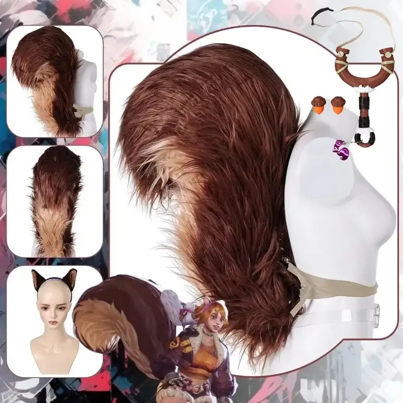 Rivals doraen verde cosplay esquilo menina cauda bandana traje disfarce acessórios para meninas roleplay halloween vestir-se df58