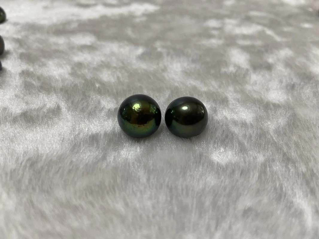 Huge Charming Natural Random Pair Of 12-13mm Sea Genuine Green Round Pearl Loose Pearl  Jewelry 299