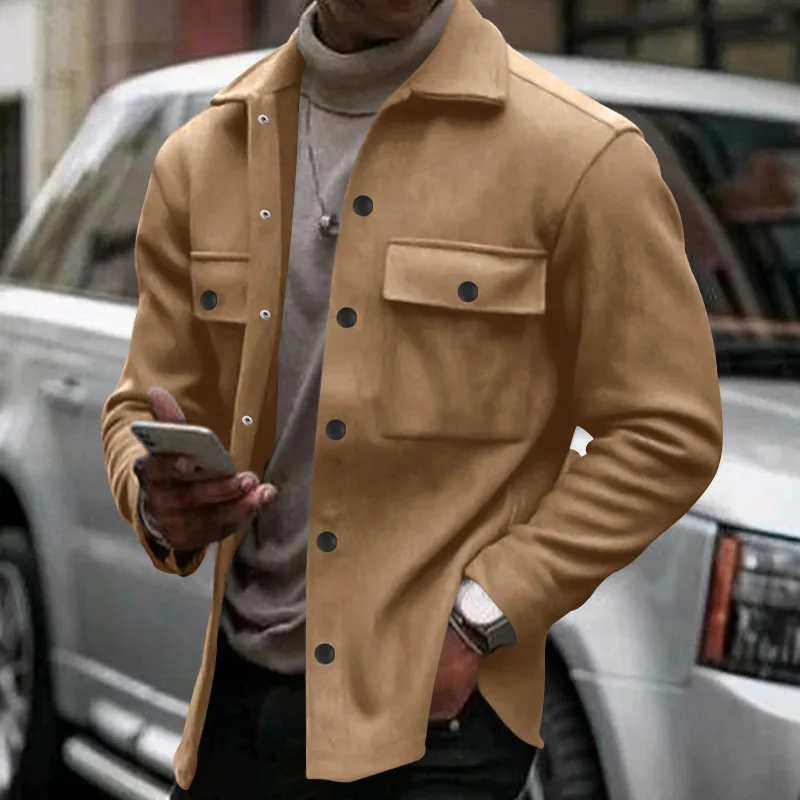 American Retro Thick Fleece Lapel Coat Single Button Design Men Casual Warm Jacket Winter Daily Outer Clothes