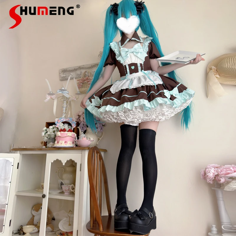 

Japanese Lolita Maid Dress Set Women Sweet Apron Bow Puff Sleeve Halloween Cosplay Costumes Party Dress Gothic Girls Y2k Dress