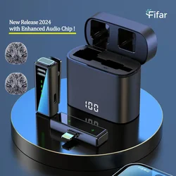 FIFAR Wireless Lavalier Lapel Microphone Portable Noise Reduction Audio Recording For iPhone Android With Charging Box