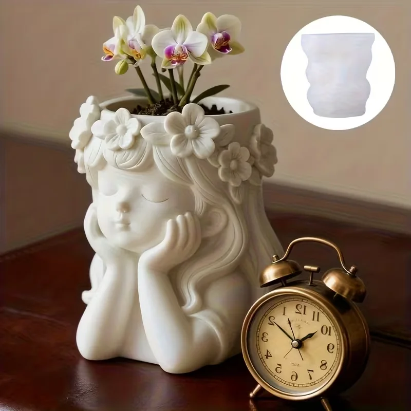 

1PCS Silicone Mold of Sleeping Girl with Flower Crown | High-Quality Non-Stick, for Plaster, Resin, Clay | Ideal for Home Decor