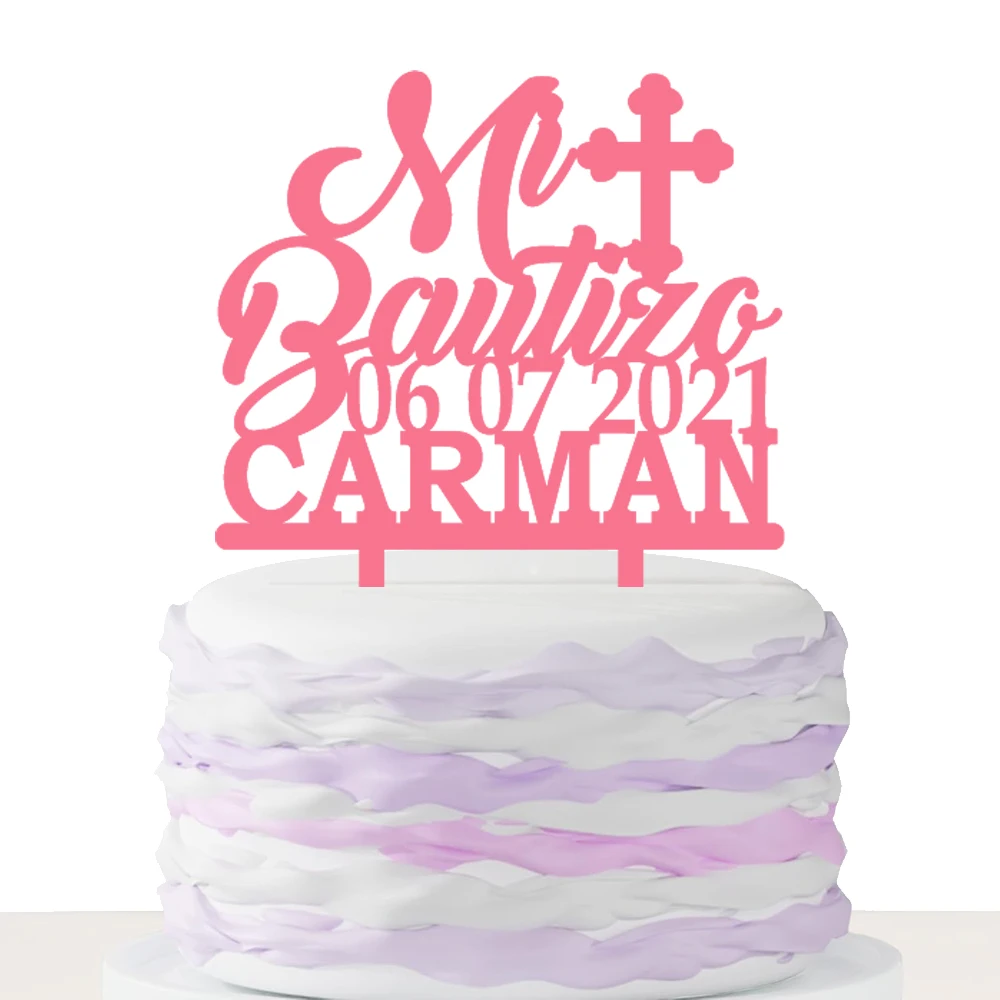 Adorno para Pastel de Bautizo Personalizado con Nombre y Fecha en Español, para Niños, Decoración para Pastel de Fiesta de Bautizo en España, YC076