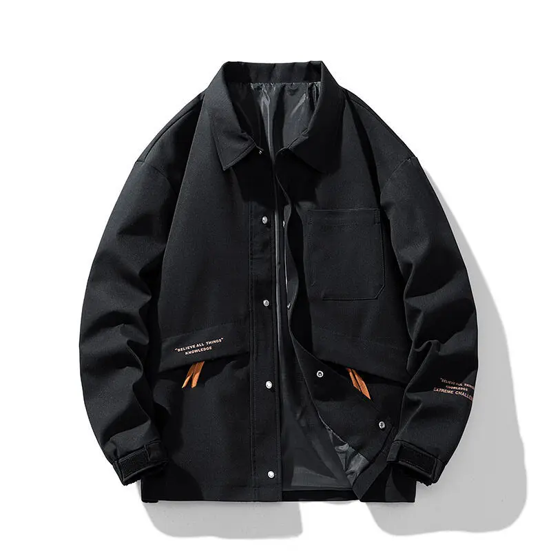 

Solid Lapel Men's Workwear Jacket, Cotton Padded Windbreaker For Man, Trendy Oversized Casual Coat