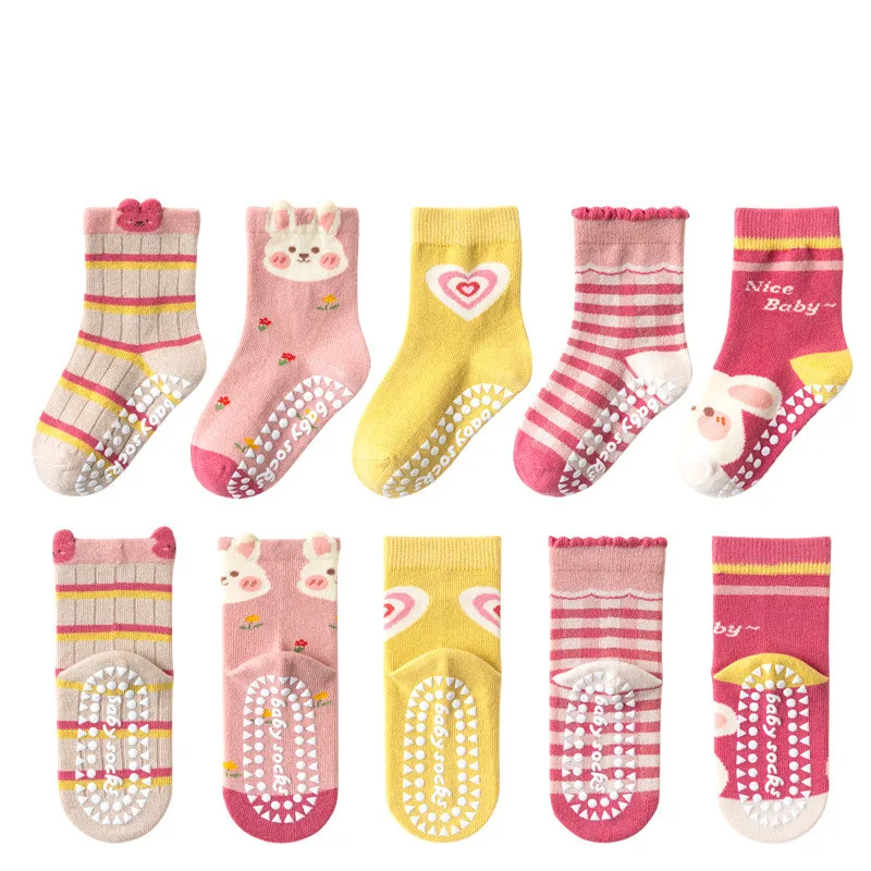 5 Pairs /lot Girls Cotton Socks Kids Anti-slip Socks For Spring Autumn