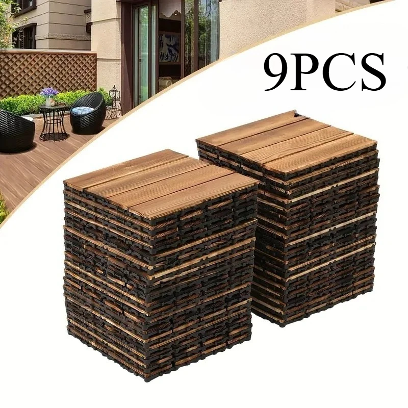 

9PCS Wooden Deck Tiles, Suitable for Balconies, Poolside, Gardens, Durable Indoor/outdoor Tiles, with A Stable Plastic Base