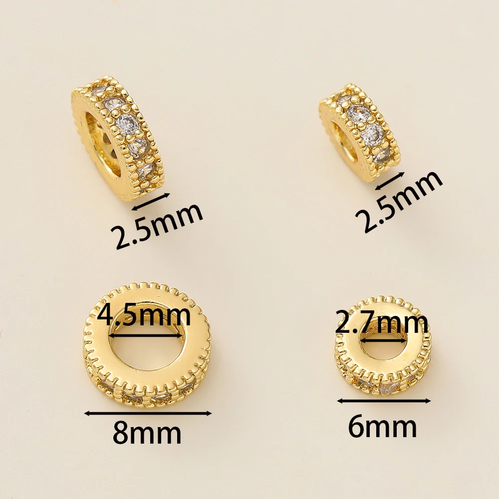 5Pcs 6/8mm 14/18K 골드 컬러 도금 둥근 모양 스페이서 비즈 지르콘 수제 DIY 귀걸이 쥬얼리 액세서리 만들기