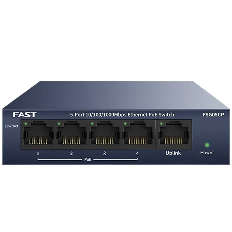 FAST FSG05CP 5-Port-Gigabit-PoE-Switch, 4 x 15,4-W-Ausgang, bis zu 260 m PoE-Switch mit erweiterter Reichweite, Gigabit-Plug-and-Play