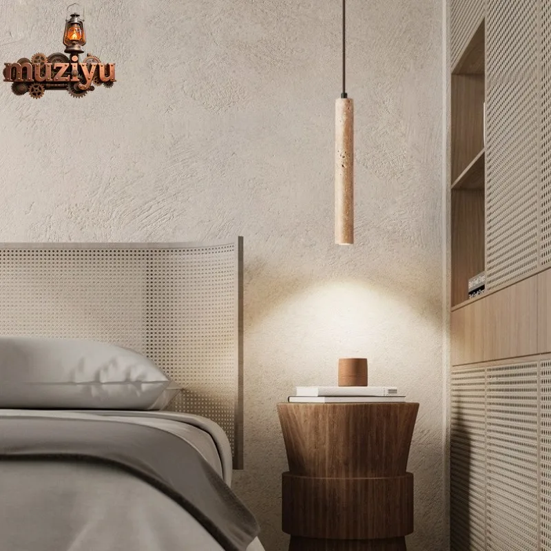 

Muziyu Nordic Simple Design Living Room Dining Bar Bedroom Master Bedside Reading Yellow Travertine LED Small Chandelier