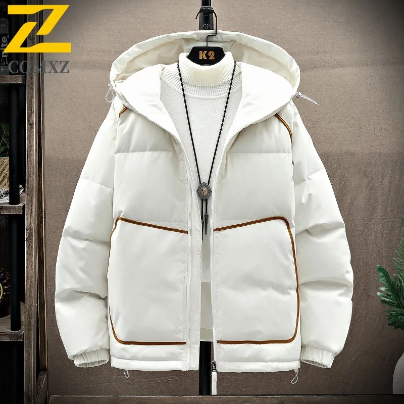 COMXZ Classic Down Jacket Men New Premium Hooded Outdoor Travel Thickened Warm Down Coat Street Lightweight Autumn Winter Coat