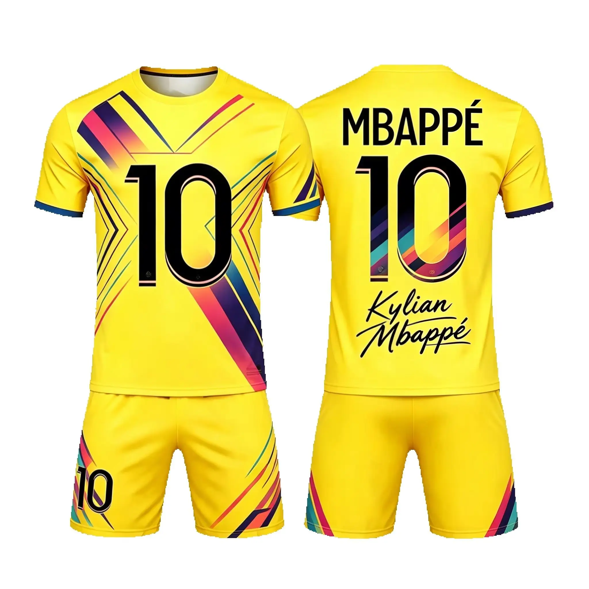 26 Fashionable Color Splicing AI #10 Mbappe Summer Children's Adult Set Parent-child Short Sleeved Shorts Football Jersey Unisex