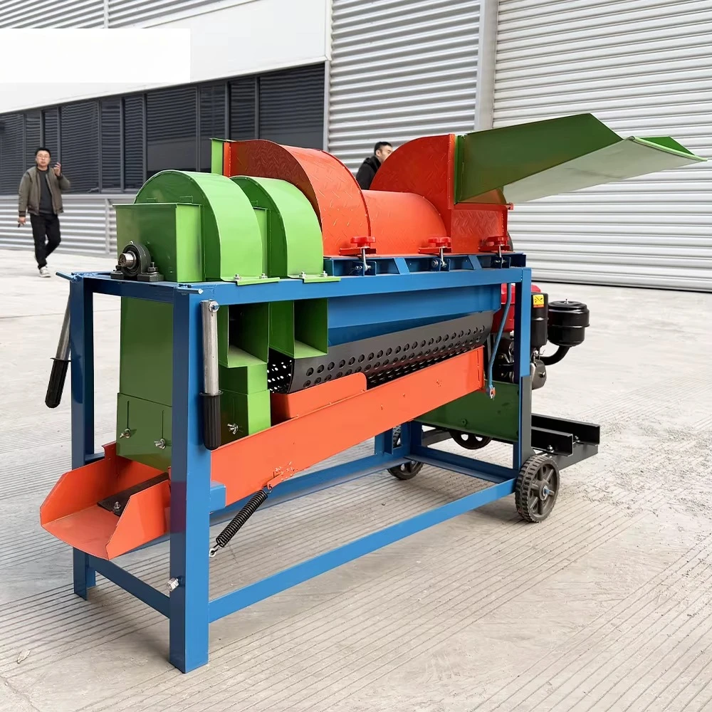 Review New Farm Diesel Multicrop Threshing Machine Water-Cooled Engine 500-1000 KG/H Capacity for Dry Corn Beans Seasonal Grain