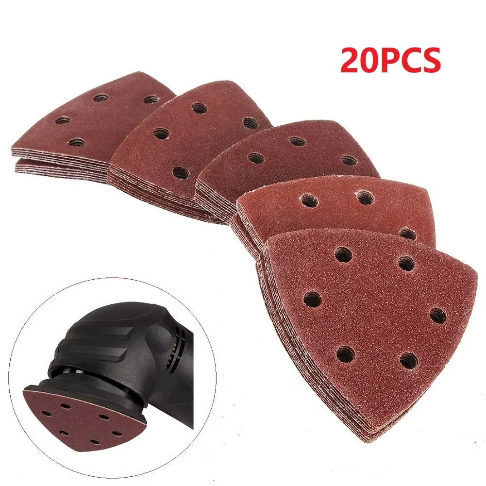 

20pc Sandpaper Triangular Sanding Disc Hook And Loop Aluminum Oxide Pad 90mm 6 Hole Abrasive Tools For Wood Sanding Tool