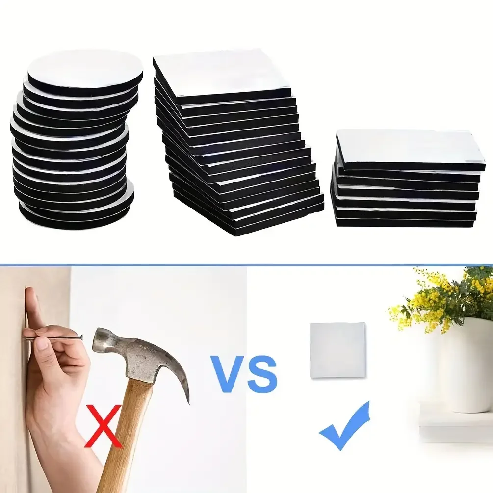 120pcs Super Strong Double-sided Tape Black Self-adhesive Double-layer Foam Rectangular Square Round For Wall Floor Door