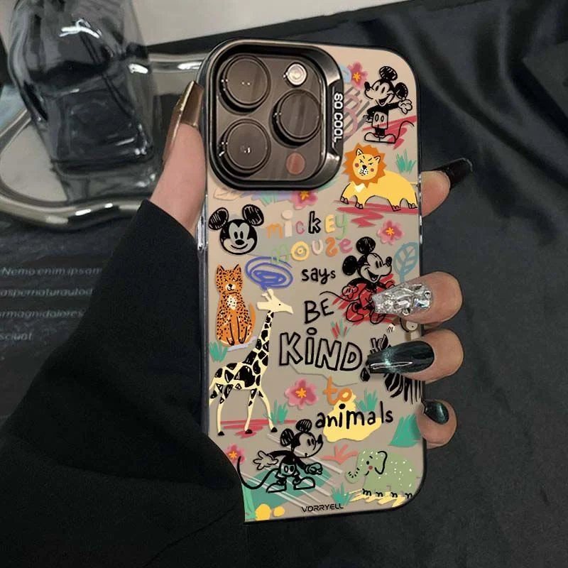 

Anime Cute Graffiti Animals Mickey Case For iphon 11 12 13 14 15 16 17 Pro Max Plus Air Couple Mickey And Minnie Anti-fall Cover