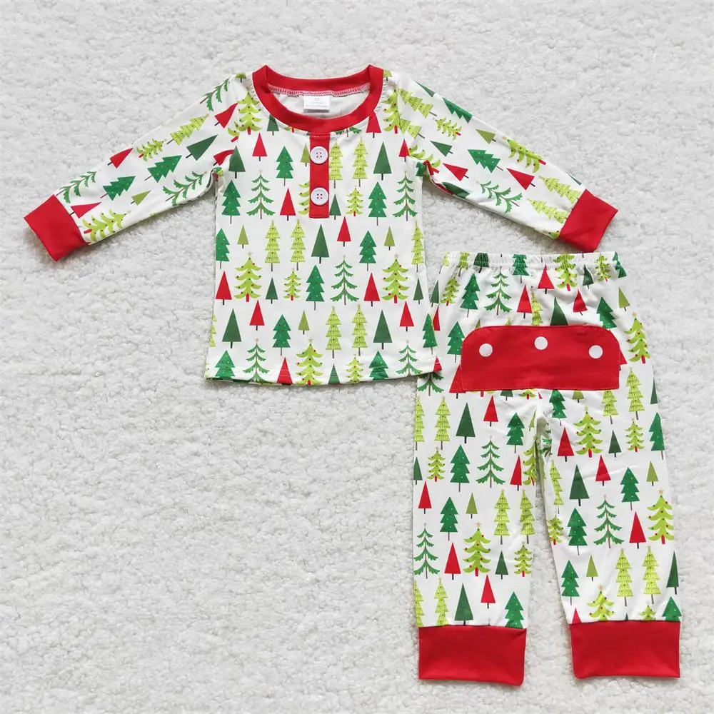 Children Christmas Sleepwear Baby Boy Long Sleeves Tree Shirt Set T-shirt Tee Pants Wholesale Kids Outfit Pajamas Night-clothes