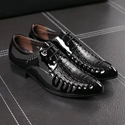 Men's  Dress Leather Shoes Lace-Up Wedding Party Shoes Mens Business Office Oxfords Flats Plus Size Men Fashion