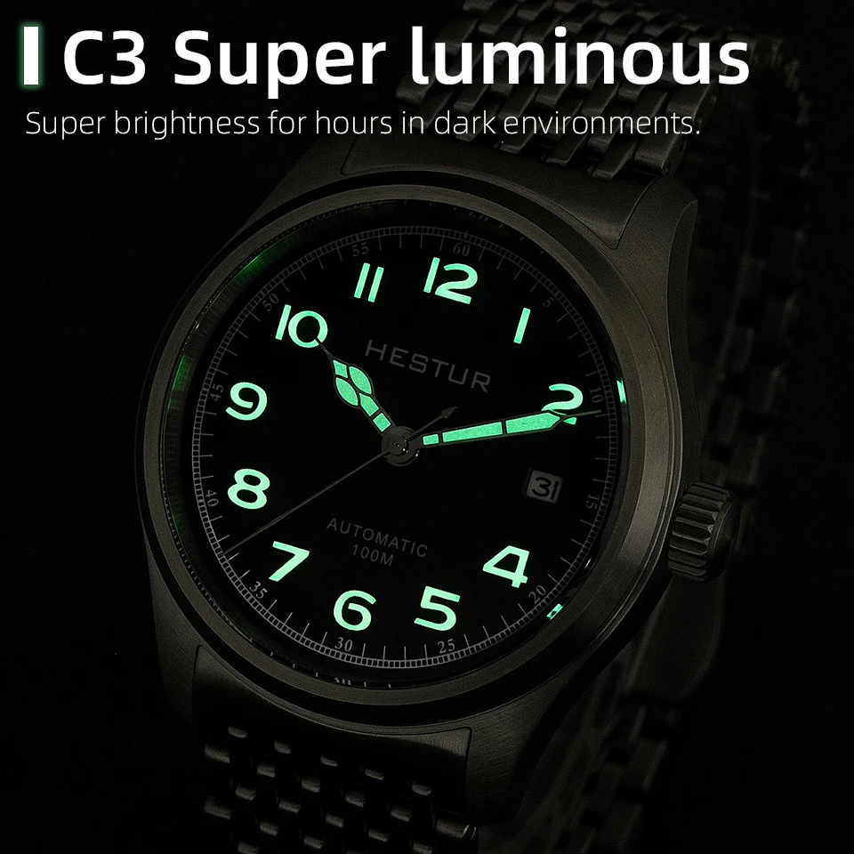 Hestur Pilot Automatic Mechanical Watch Men's Minimalist Style Custom Dial Calendar Super Luminous Murphy reloj hombre, 38mm 1