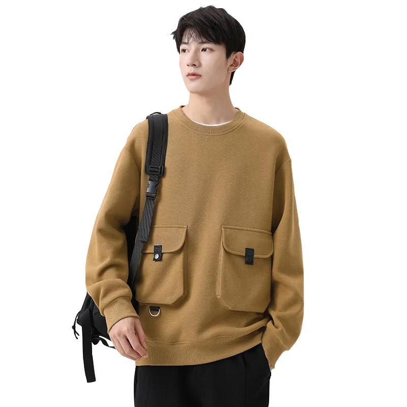 Fashion O-Neck Spliced Pockets Casual Sweatshirts Men's Clothing 2024 Spring Summer New Loose All-match Tops Korean Sweatshirts