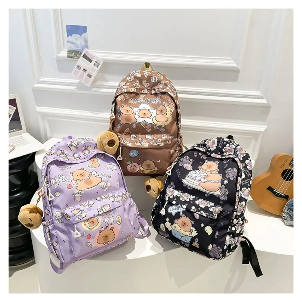 Cute Large Capacity Capybara Backpack Canvas Breathable Students Schoolbag Cartoon Ultra-light Book Bag Gifts
