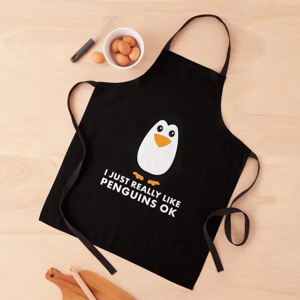 

I Just Really Like Penguins OK - Penguin Gift Apron Cleaning Products For Home Smock for hairdressing Kitchens Accessories Apron