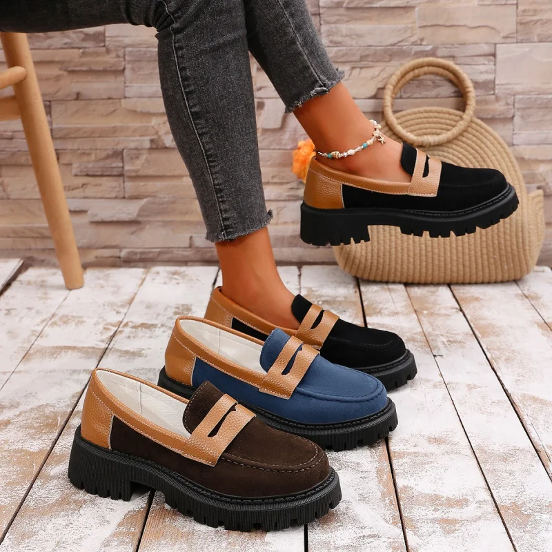

Plus Size Women's Fashion Single Shoes Chunky Heel Loafers Casual Versatile Small Leather Shoes for Women