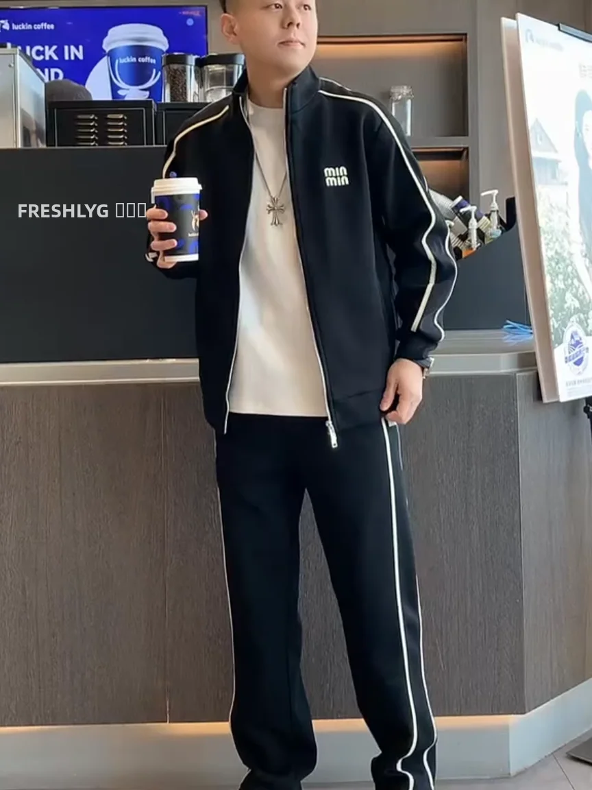 

Весенне-осенний новый повседневный спортивный костюм-двойка с воротником-стойкой, модный, стильный, универсальный, люксовый мужской комплект