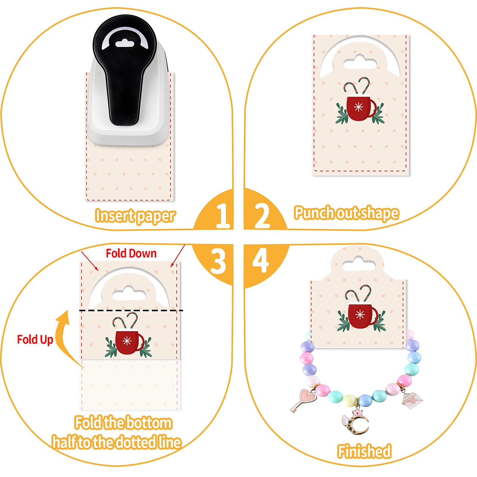 Kartu Display Lipat untuk Gelang, Kalung, Headband, Alat Pembuat Lubang Kertas, Pemotong Kertas, Kartu Perhiasan