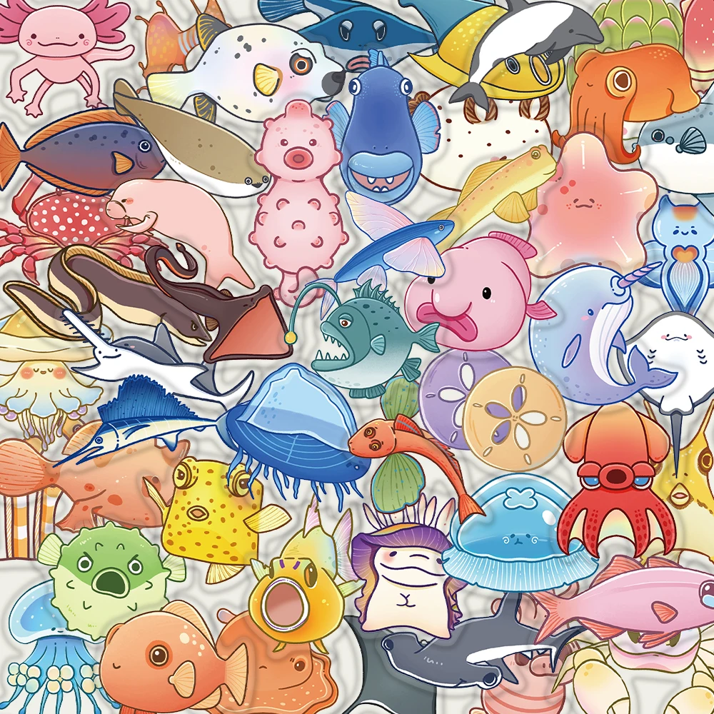 50 exquisite and interesting stickers of exotic marine creatures decorating laptop phone cases, iPad cartoon creative stickers