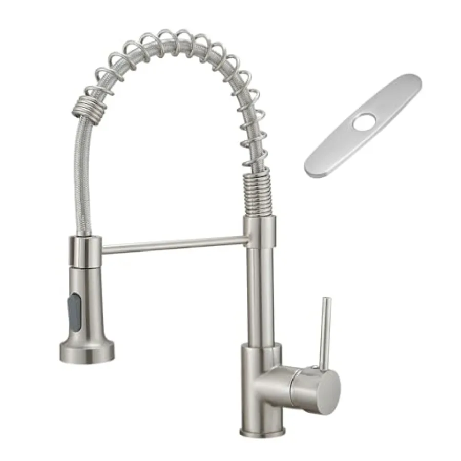 

Kitchen Faucets with Deck Plate Contemporary Single Handle Stainless Steel Pull Down Kitchen Sink Faucets