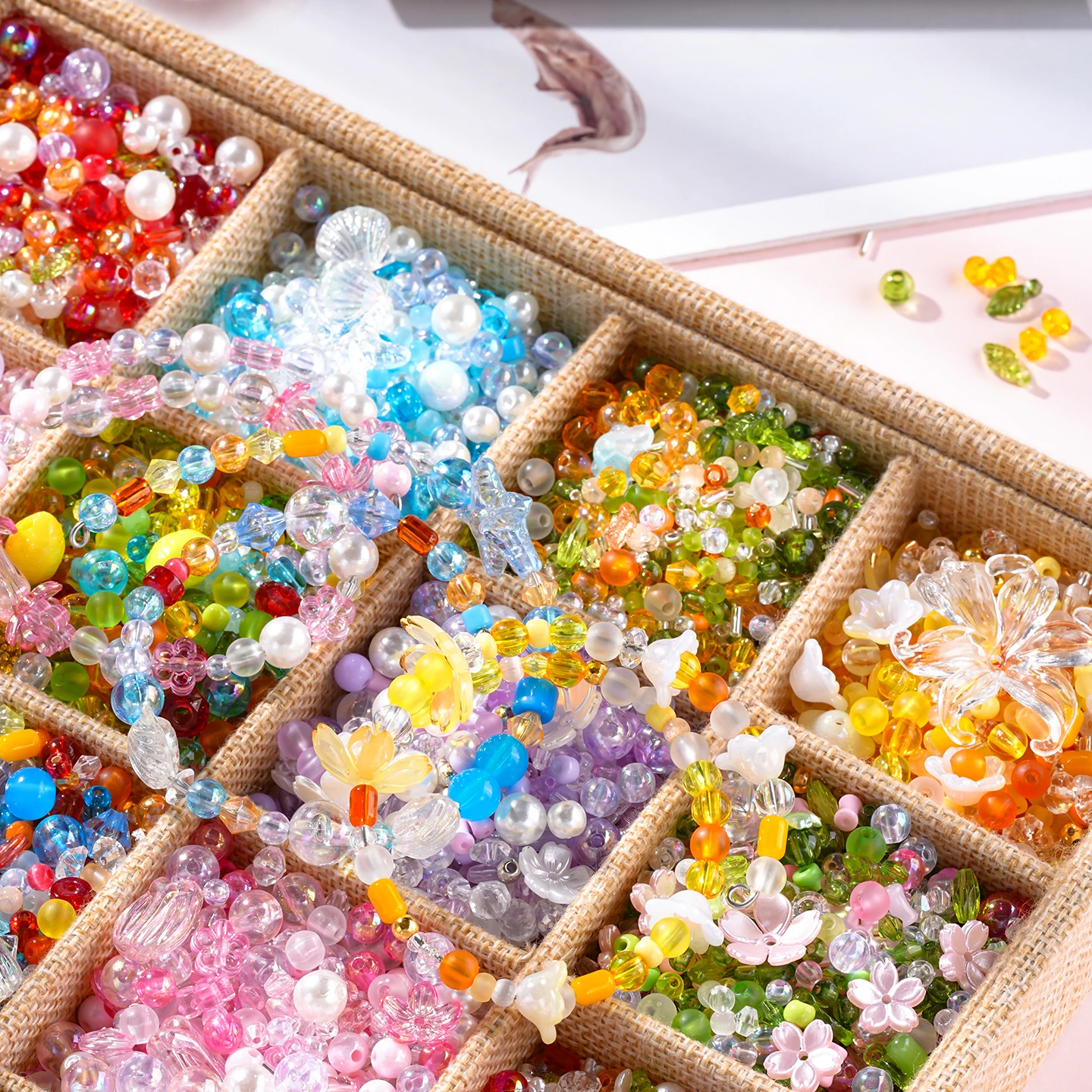 10g/Lots Acrylic Mixed Color Beads Flower Leaves Shaped Spacer Beads for Earring Bracelet Necklace DIY Jewelry Making Acessories