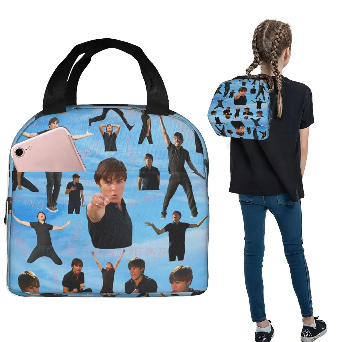 

Zac Efron Troy Bolton Bet On It High School Musical Insulated Lunch Bag for Women Children Food Boxes Thermal Lunch Box Tote