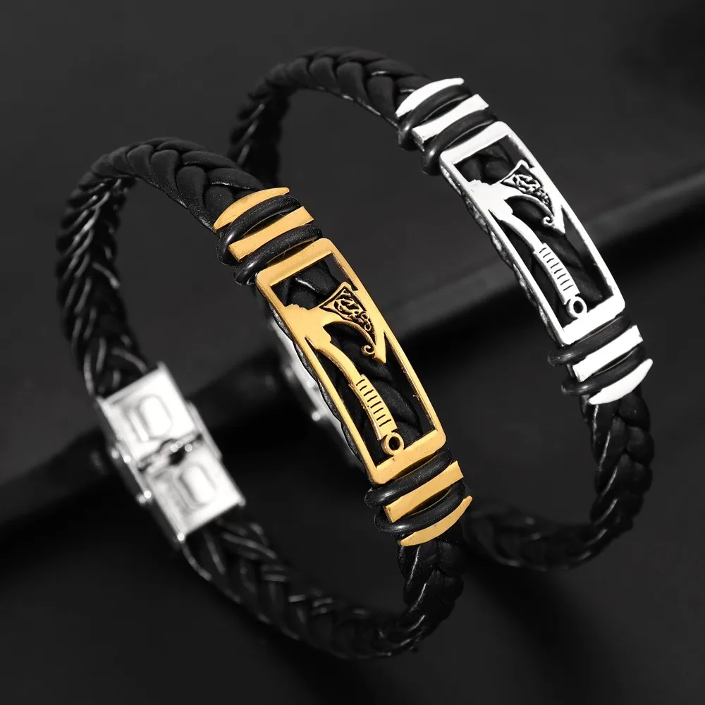 New Vintage Metal Tomahawk Woven Leather Rope Bracelet Fashion Men's Premium Leather Bracelet Gift Wholesale