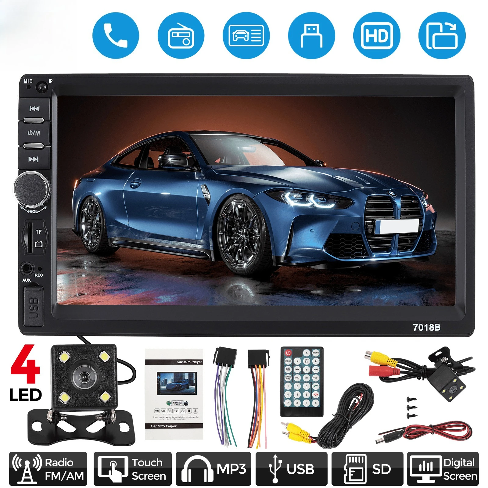 

Double Din Apple Carplay Android Auto Car Stereo Radio Bluetooth 7" Touch Screen