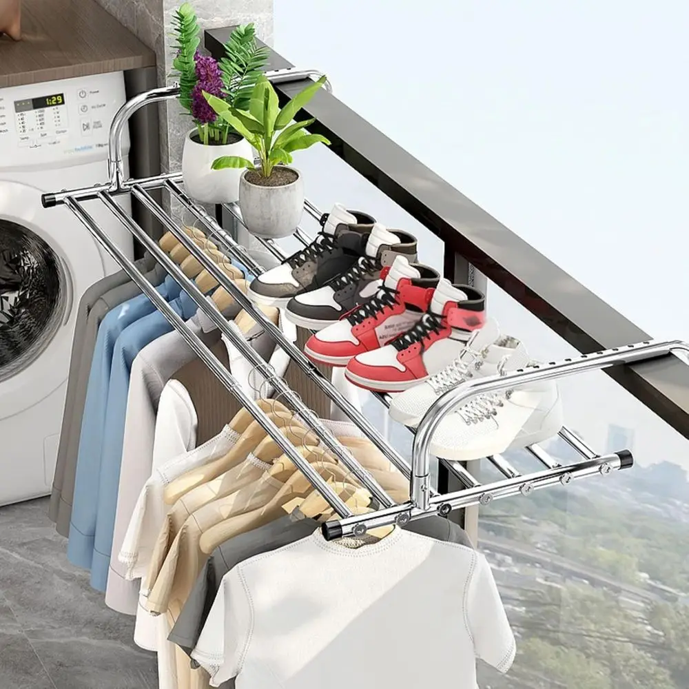 Indoor Stainless Steel Retractable Clothes Drying Rack, Silver, 68 for Balcony or Hanging Use