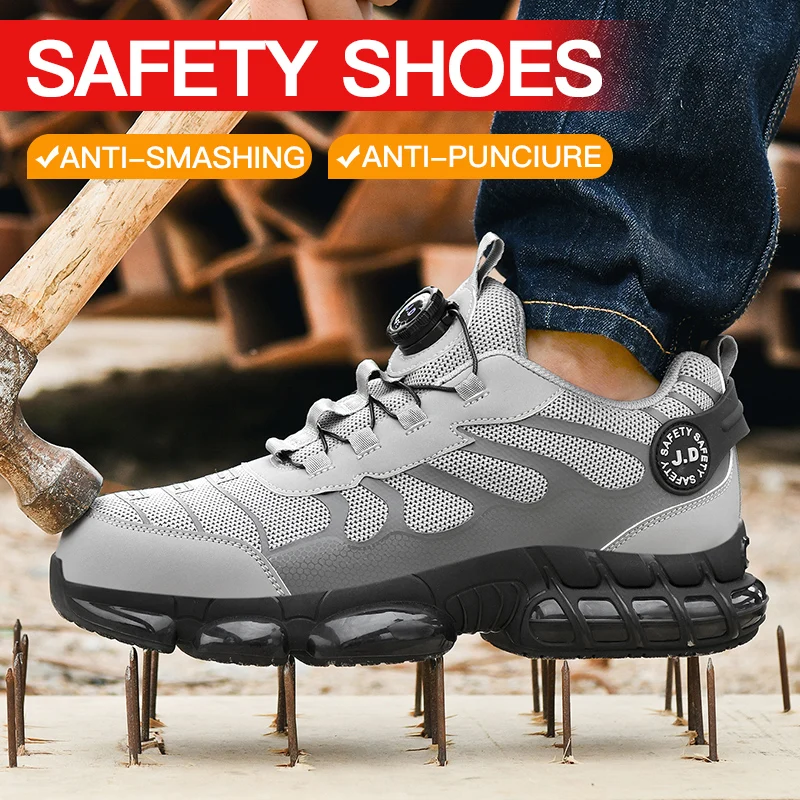 2025 Men's rotating buckle safety shoes anti-impact and anti-penetration work shoes men's sports shoes professional safety shoes